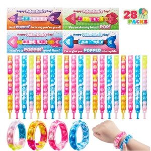 28 Packs Valentine's Day Cards with Pop Fidget Bracelet